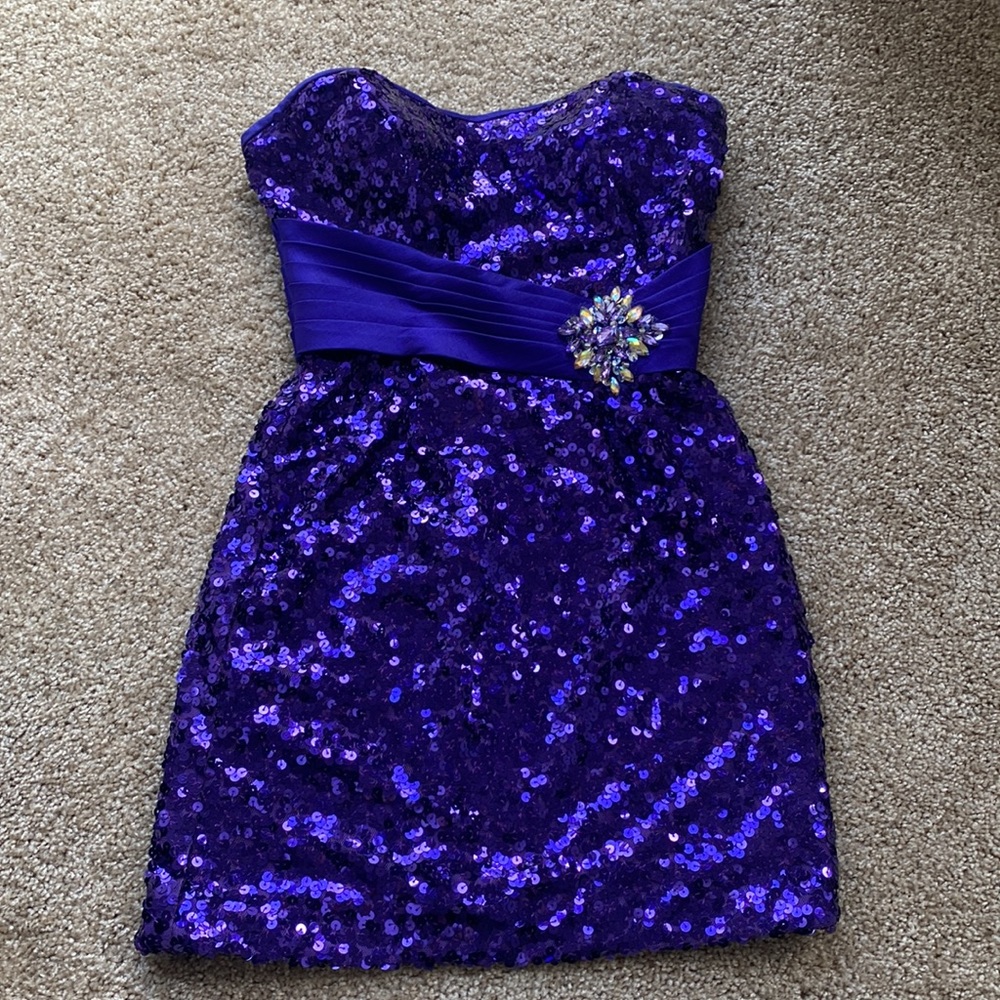 Purple sequin strapless dress